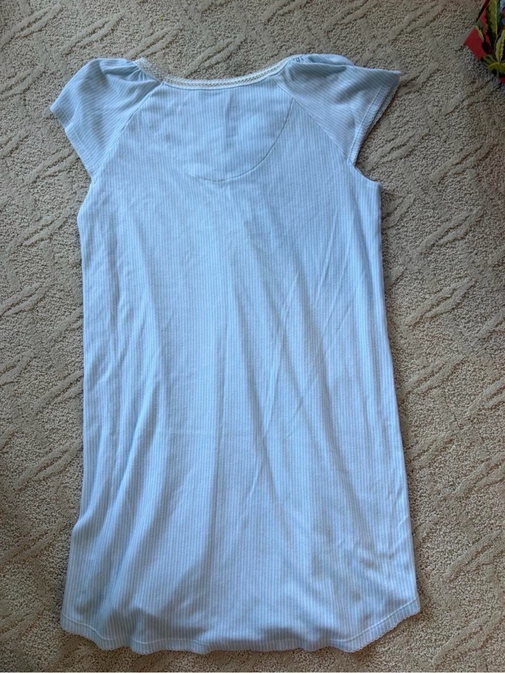 Miss Elaine Vintage Blue & white babydoll night gown with lace trim - Picture 3 of 4